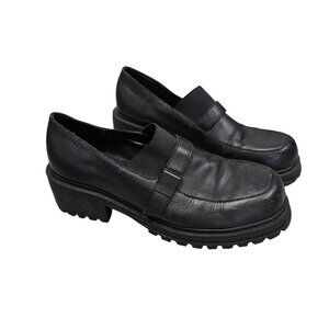 Esprit Black Leather Womens Loafers 9 Slip-On Style Chunky Tread Sole Bryant 90s
